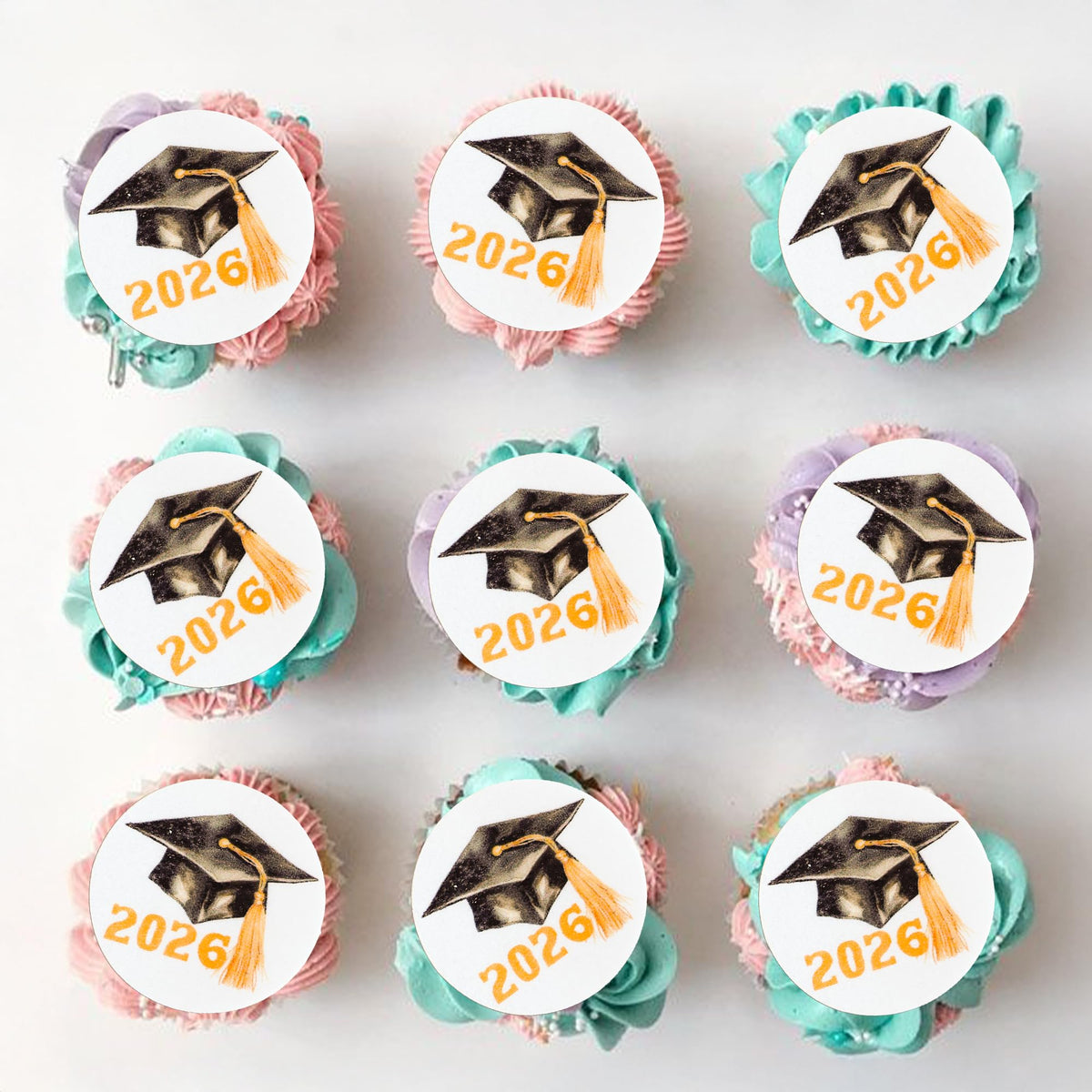 Gyufise 48Pcs Edible 2026 Graduation Cap Cupcake Toppers Wafer Paper Class of 2026 Grad Cap Cupcake Picks for 2026 Graduation Theme Party Cake Decorations Supplies Red