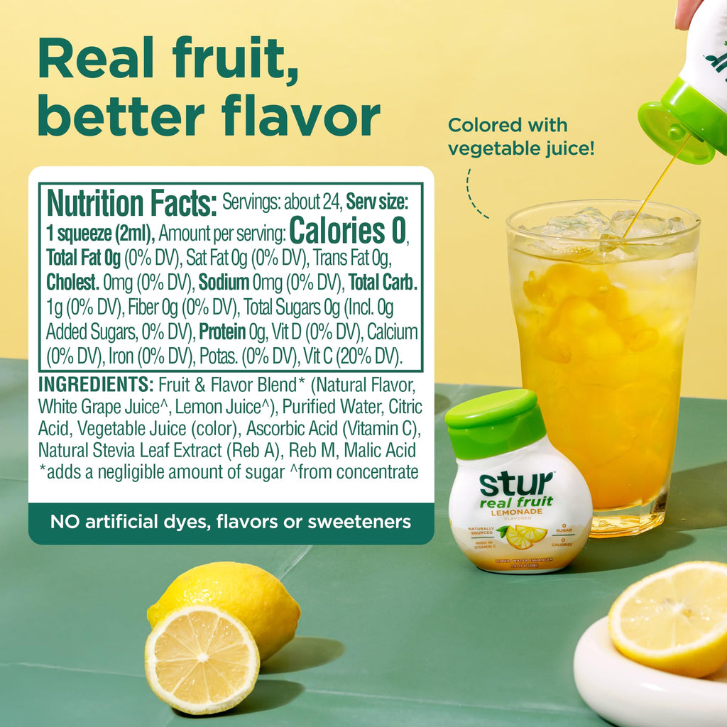 Stur Liquid Water Enhancer | Lemonade | Naturally Sweetened | High in Vitamin C & Antioxidants | Sugar Free | Zero Calories | Keto | Vegan | 5 Bottles, Makes 120 Drinks