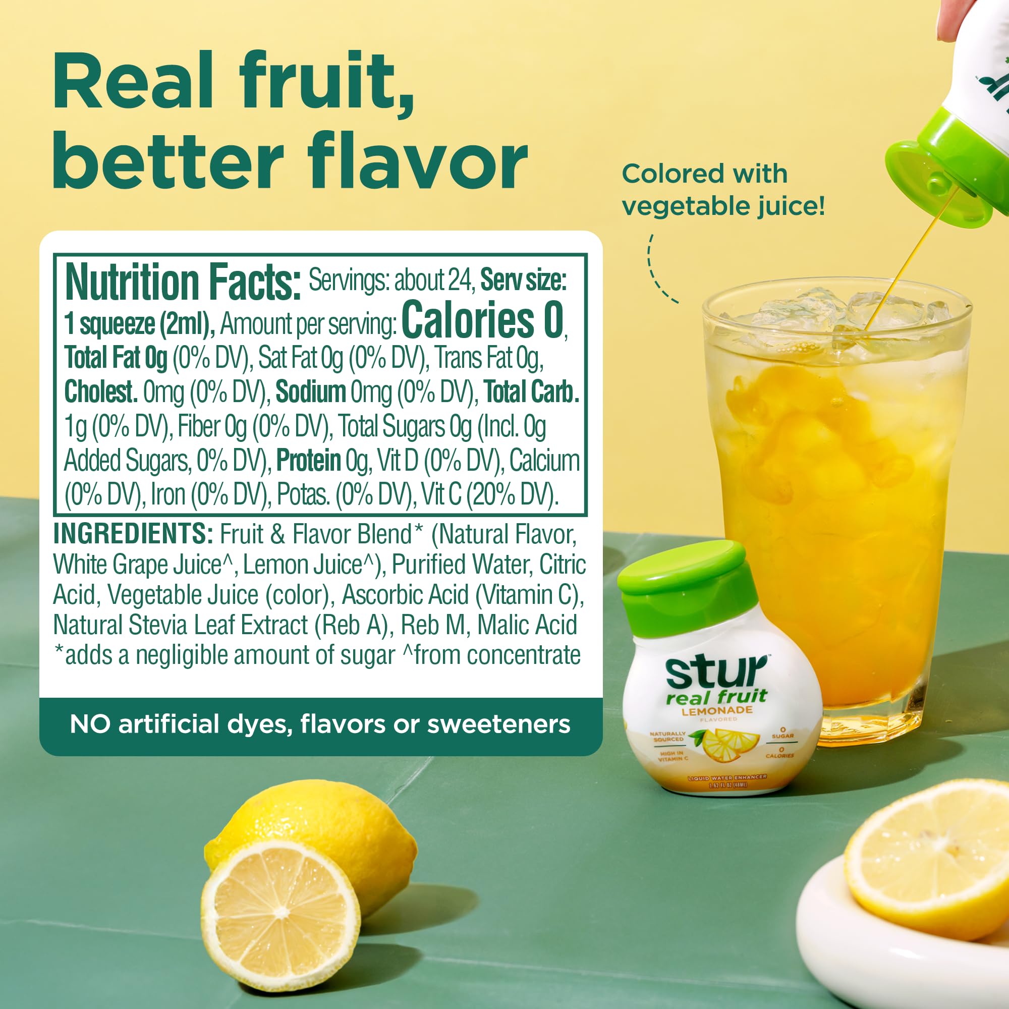 Stur Liquid Water Enhancer | Lemonade | Naturally Sweetened | High in Vitamin C & Antioxidants | Sugar Free | Zero Calories | Keto | Vegan | 5 Bottles, Makes 120 Drinks