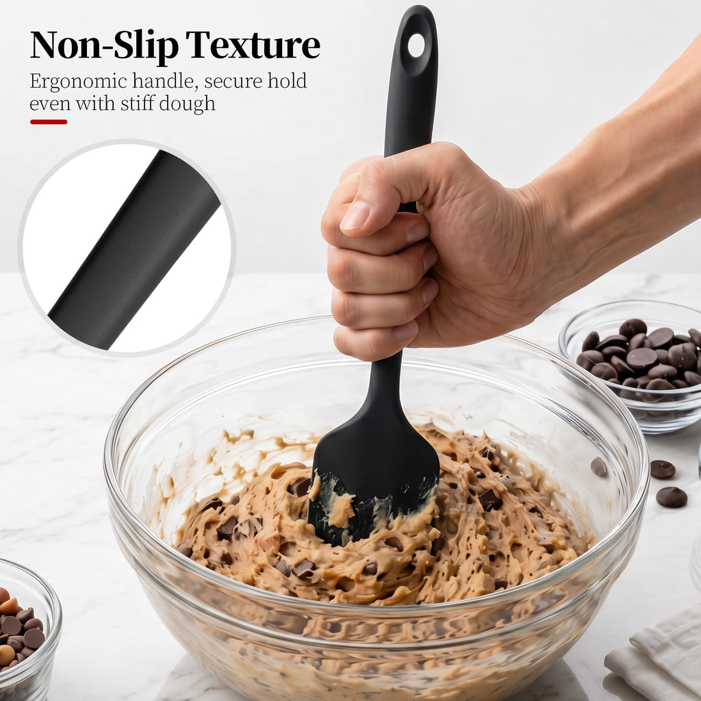Lilybeam 600ºF Heat Resistant Silicone Spatula Spoonula Set of 4, Black
