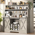 BestHaped 55'' Farmhouse Coffee Bar Cabinet with 3 Tier Storage Hutch, Coffee Bar Station with Sliding Barn Door, Hutch Storage Cabinet with 12 Wine Racks & 9 Hooks for Kitchen Dining Living Room