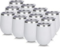 DOMICARE Stainless Steel Wine Tumbler Bulk with Lid, Personalized White Insulated Tumblers Set, 12oz Travel Coffee Cups Pack of 12