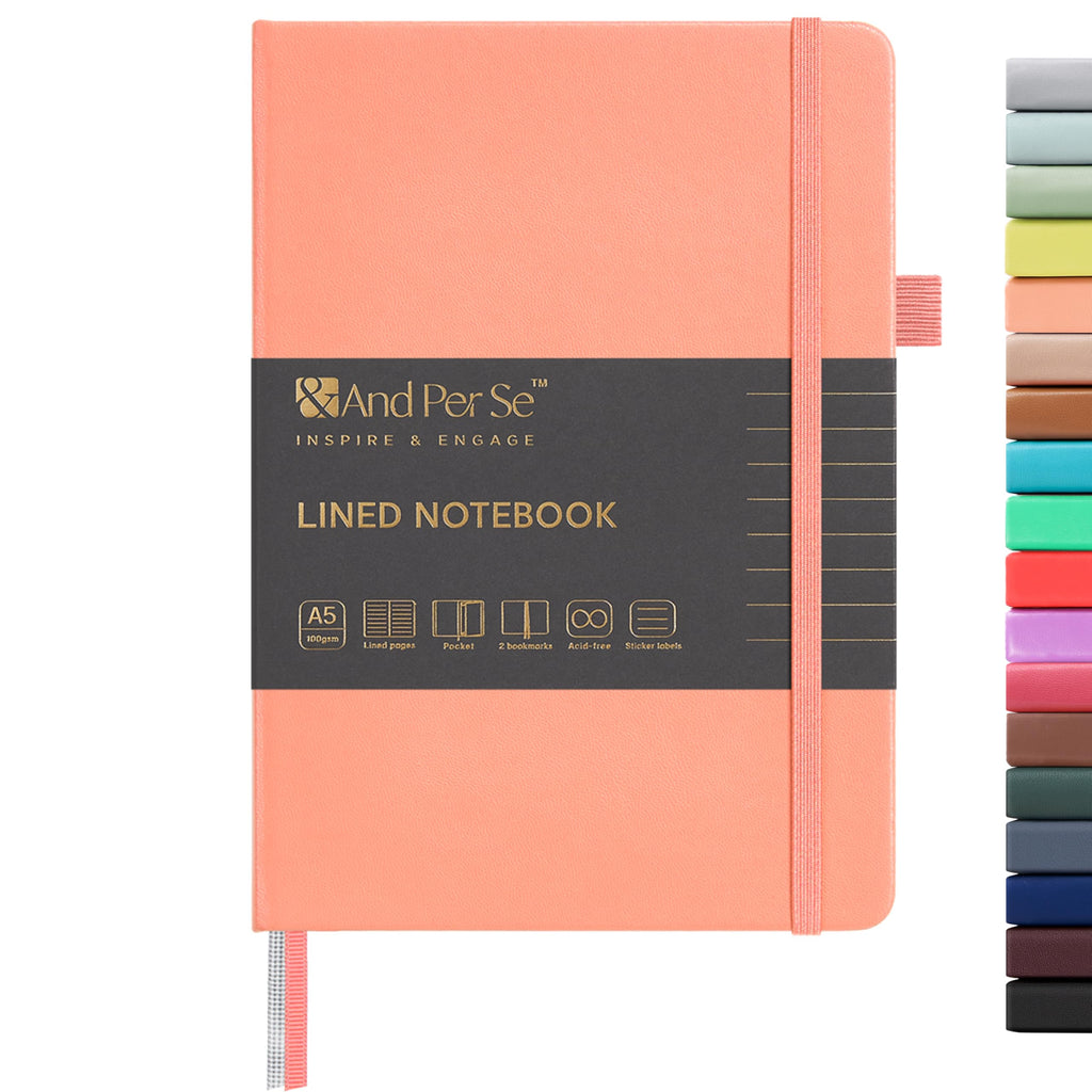 &And Per Se Lined Journal Notebook, 160 Pages, A5 5.7 x 8 inches College Ruled Thick Paper Notebook Journals for Writing, Hardcover Notebooks for Women Men Office School (1 Pack, Peach Pink)