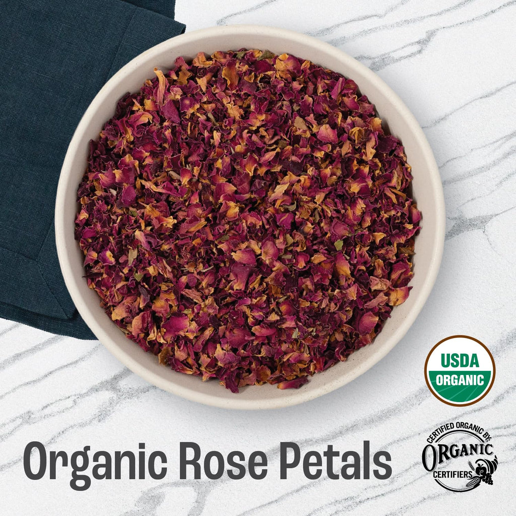 J MAC BOTANICALS Organic Rose Petals, (16 oz) Certified USDA Organic, edible, culinary grade dried petals for herbal tea, cooking and crafts
