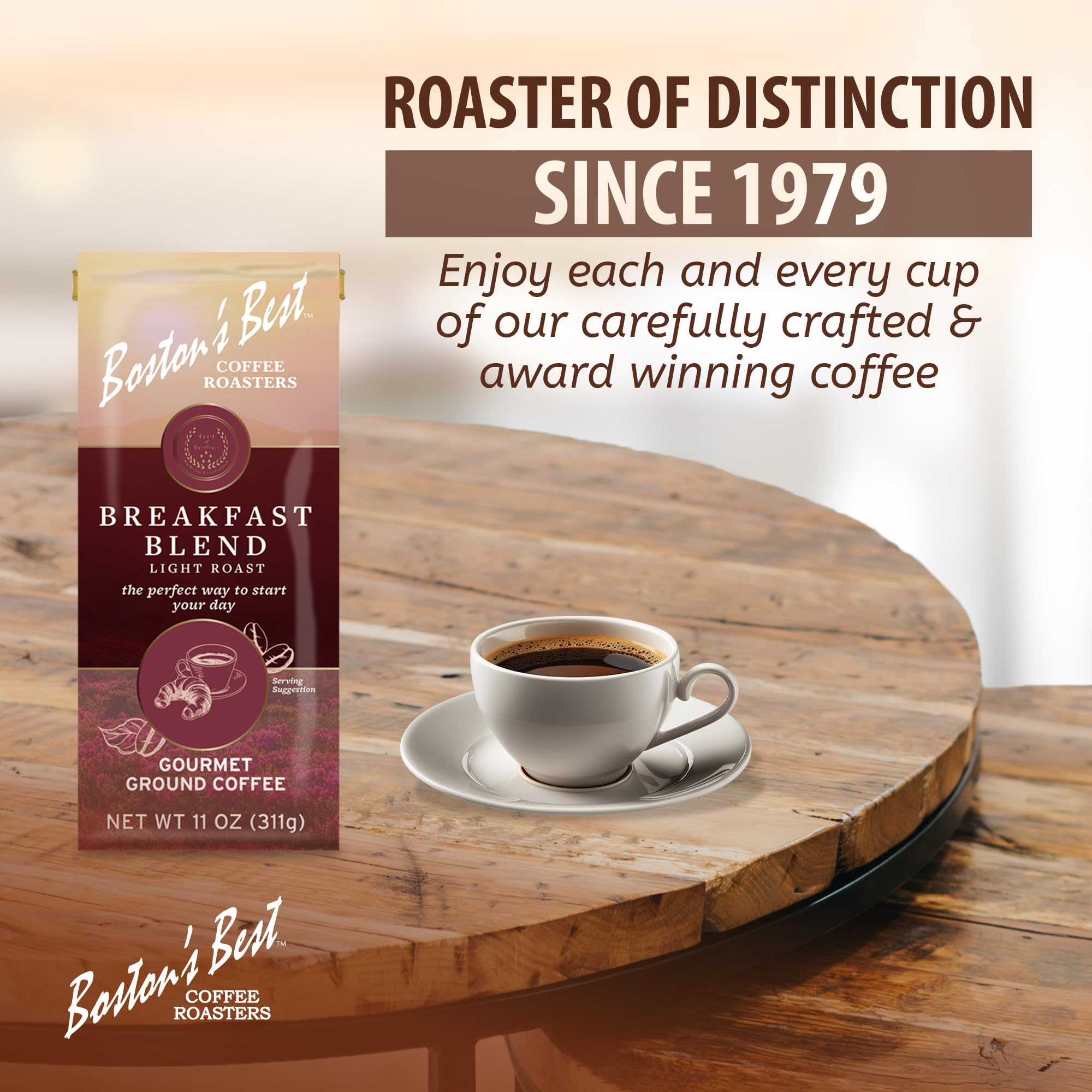 Boston’s Best Coffee - Smooth Light-Roast Breakfast Blend Gourmet Premium Ground Coffee, 11 oz. / 311 g Bag