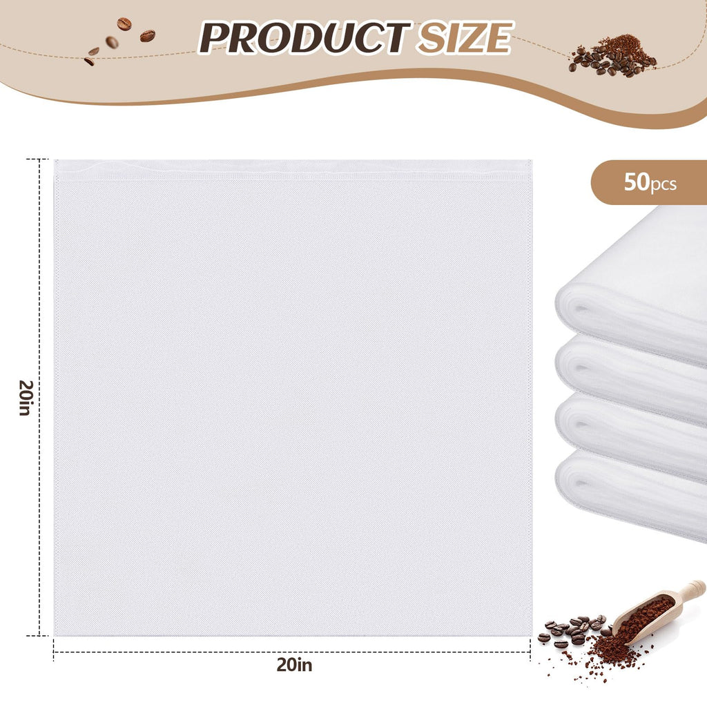 Cinnvoice 50 Pcs 20" x 20" Commercial Home Cold Brew Coffee Filter Bags with Drawstring, Disposable for Commercial Home Cold Brew Coffee Makers