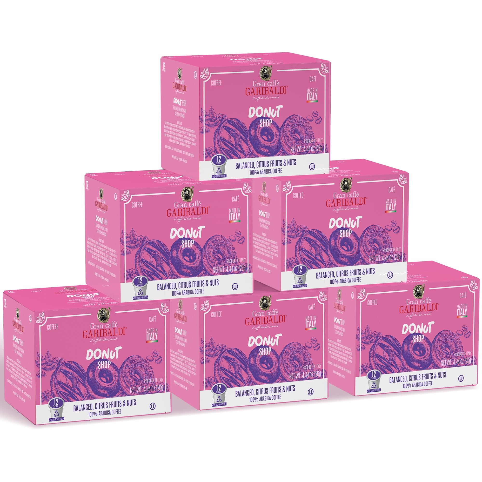 Caffè Garibaldi Donut Shop Coffee Pods, Light Roast, 72 Count Arabica Blend