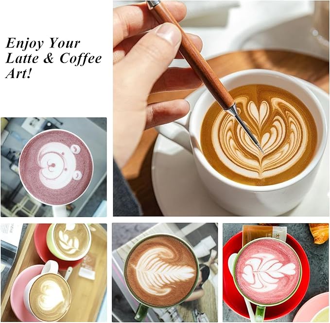 2 PCS Latte Art Pen Cinnamon Pen for Coffee,Barista Espresso Coffee Latte Art Tools Accessories for Coffee Bar Barista Make Creative Coffee Designs Decors,Stainless Steel Wood,LXLVOUEG