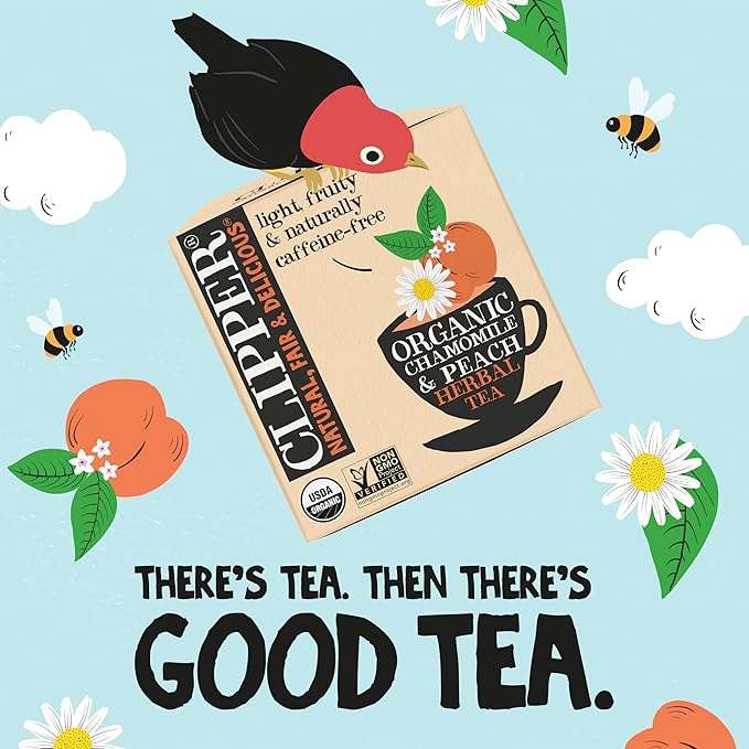 Clipper Tea Chamomile & Peach Teabags – USDA Organic, Great Hot or Iced – Natural, Fair & Delicious Fruity Chamomile & Peach Infusion – 50 Tea Bags