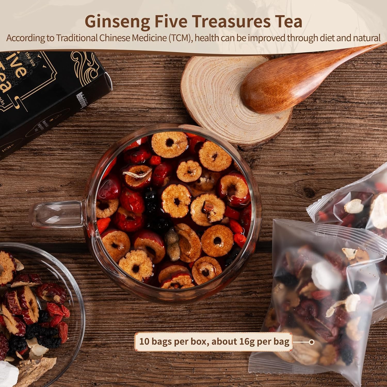 Ginseng Five Treasures Kidney Tea, Traditional Chinese Herbal TeaBags, Natural Kidney Cleanse Detox Tea for Women & Men, 7 Precious Ingredients Formula (2 Pack/50 Bags)
