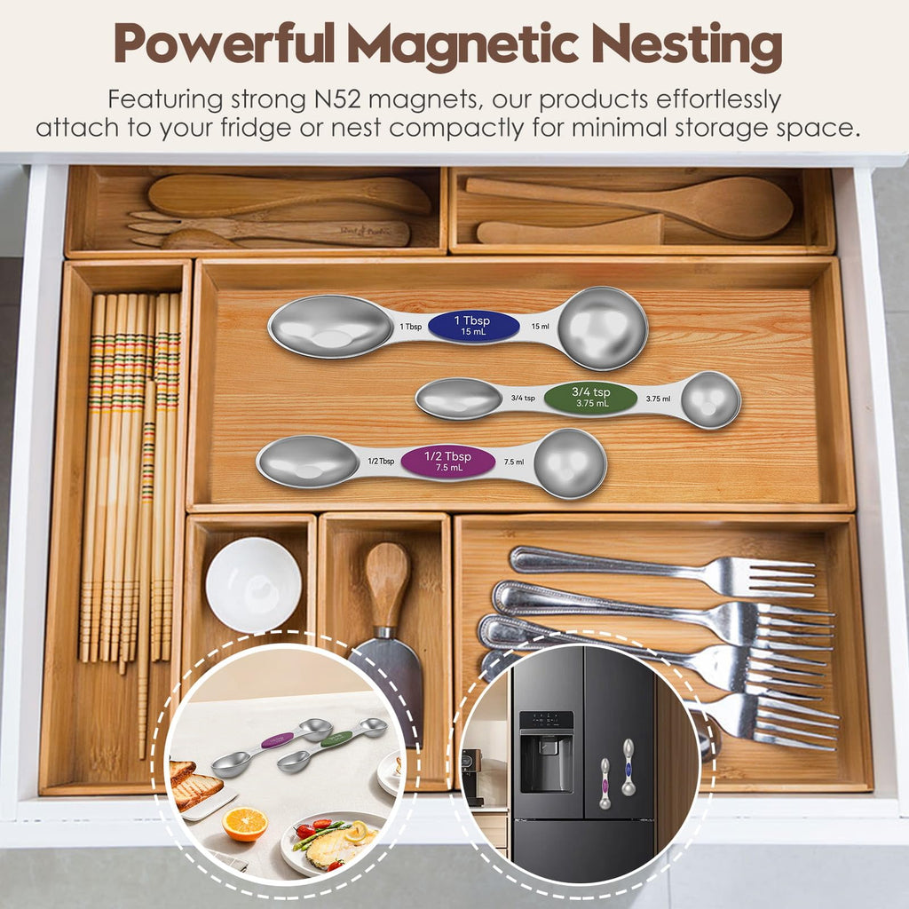 Abtrino Magnetic Measuring Spoons Set with Measurement Markings | Colorful