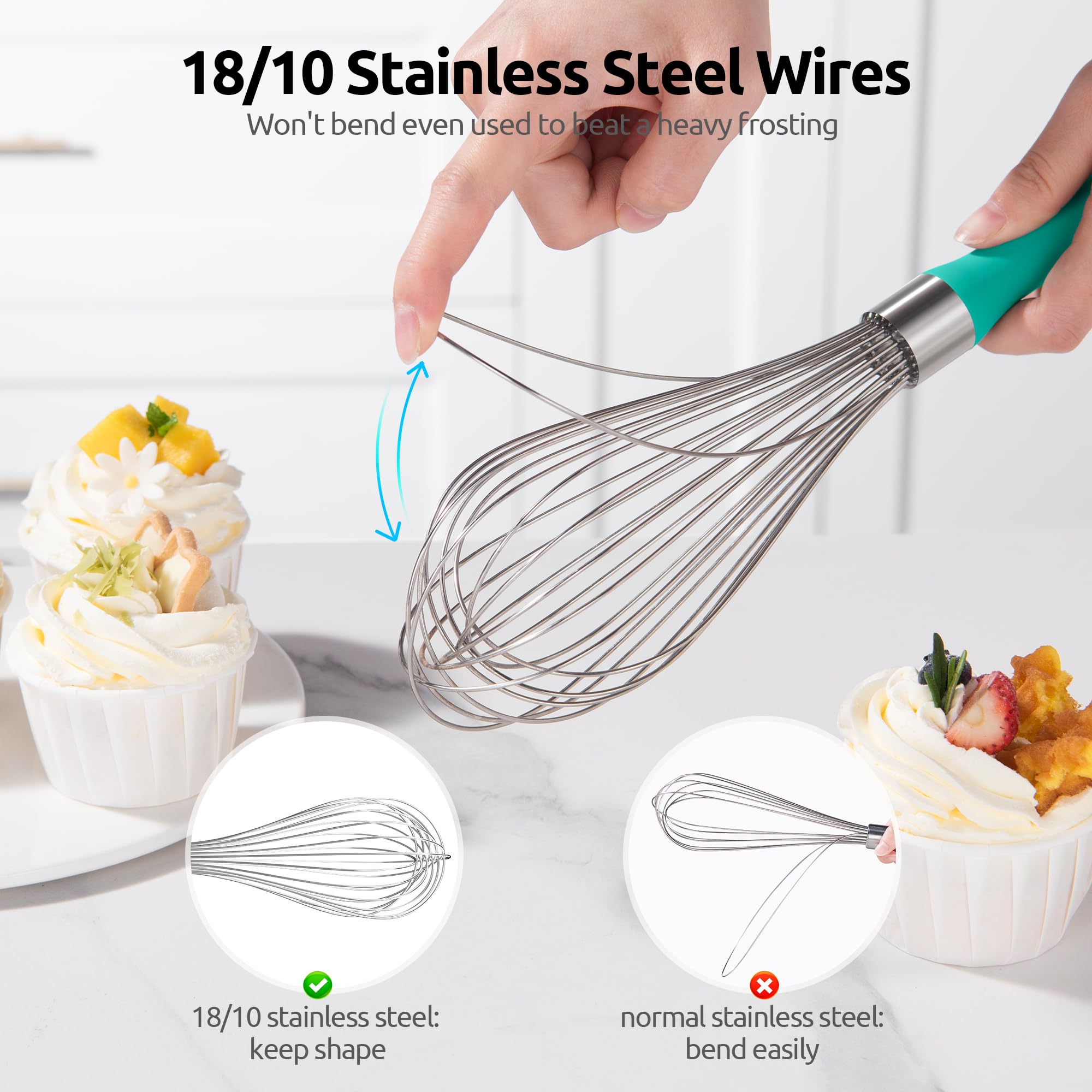 U-Taste Wire Whisk for Cooking, 18/10 Stainless Steel Wisk, L/Aqua Sky