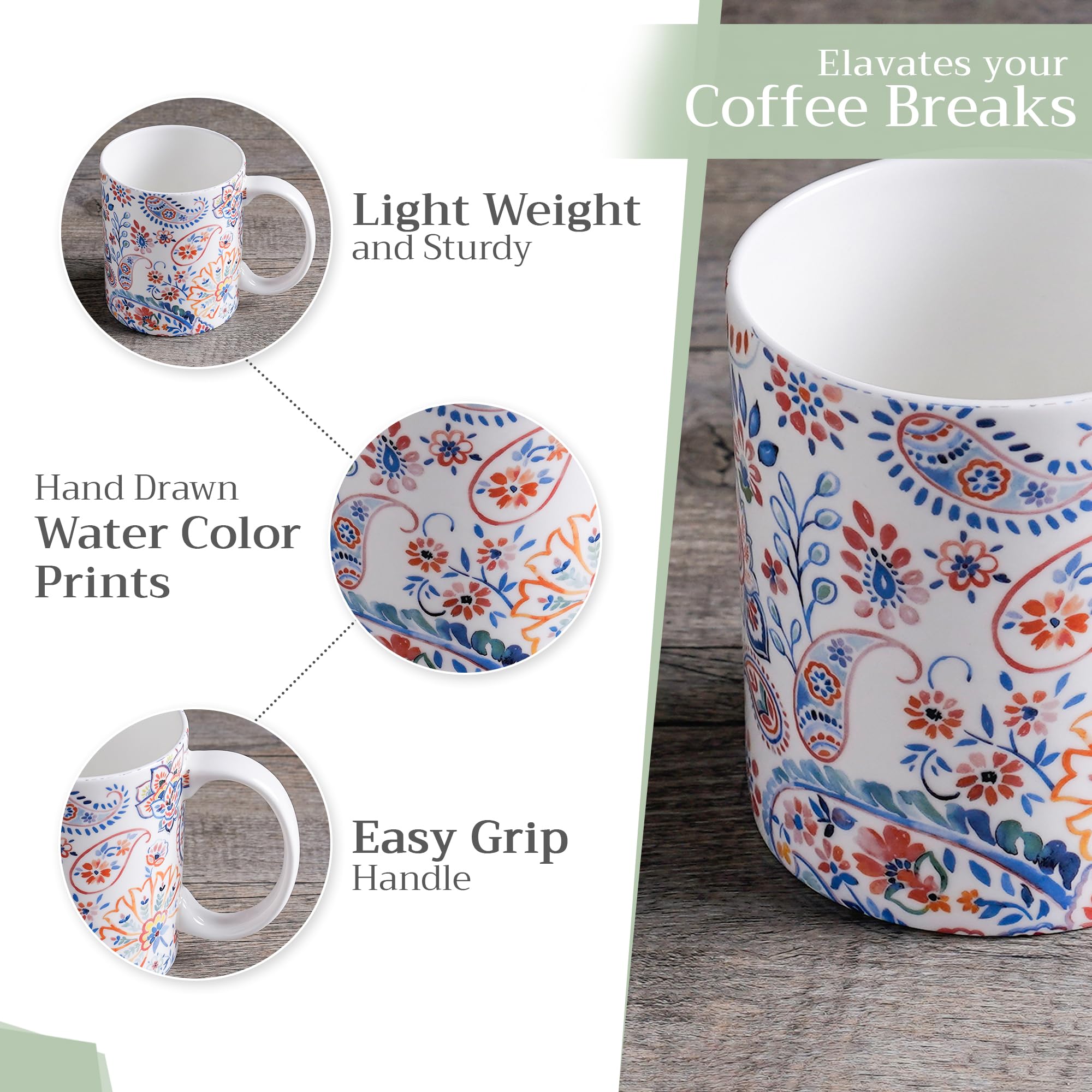 Maison d' Hermine Coffee Mug with Handles Tea Cups (12 Ounce, Pack of 1)