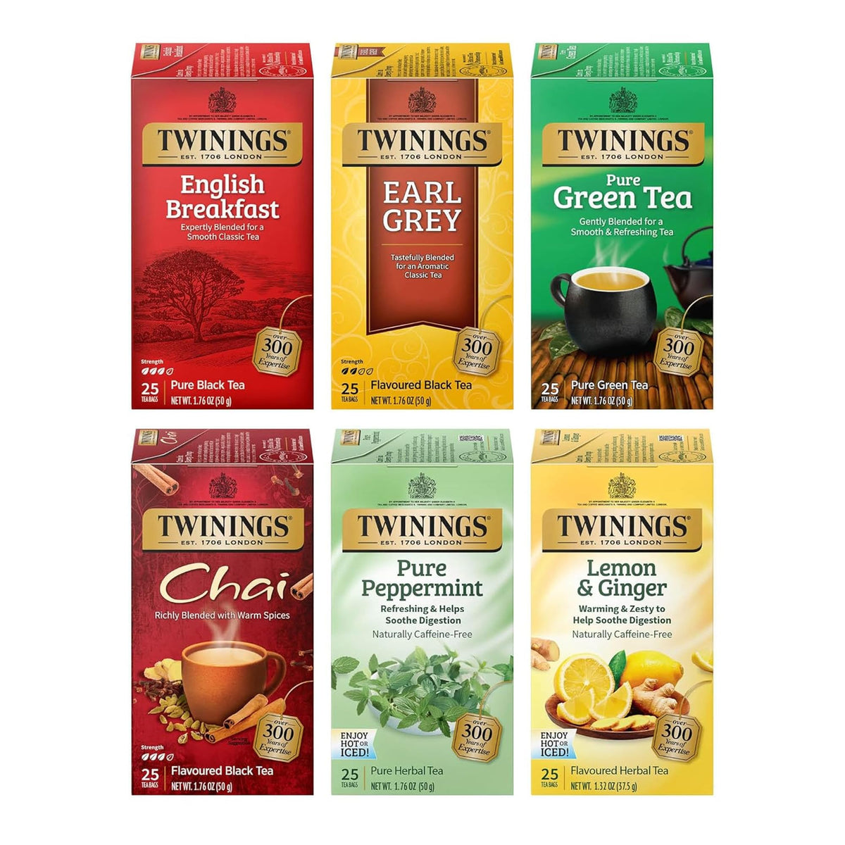Twinings Decaffeinated English Breakfast Black Tea Individually Wrapped Bags, 25 Count (Pack of 6), Flavourful, Robust, Enjoy Hot or Iced, 150 Teabags
