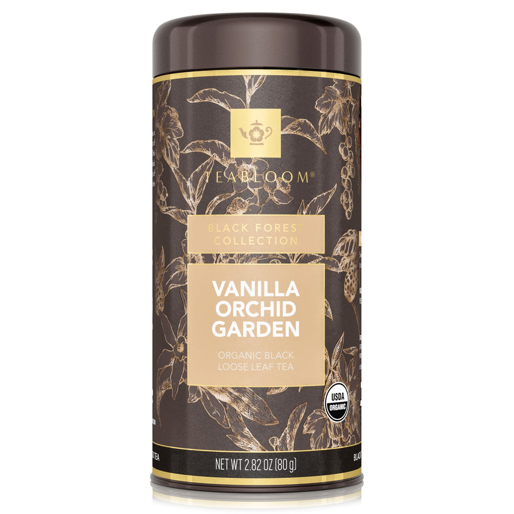 Teabloom Organic Black Tea, Vanilla Orchid Garden Loose Leaf Tea, USDA Certified Organic and Kosher Certified, 2.80 Ounce Canister Makes 35-50 Cups