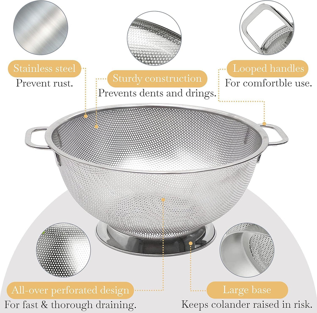 Bellemain Stainless Steel Colander for Kitchen, 5 Qt Pasta & Rice Strainer