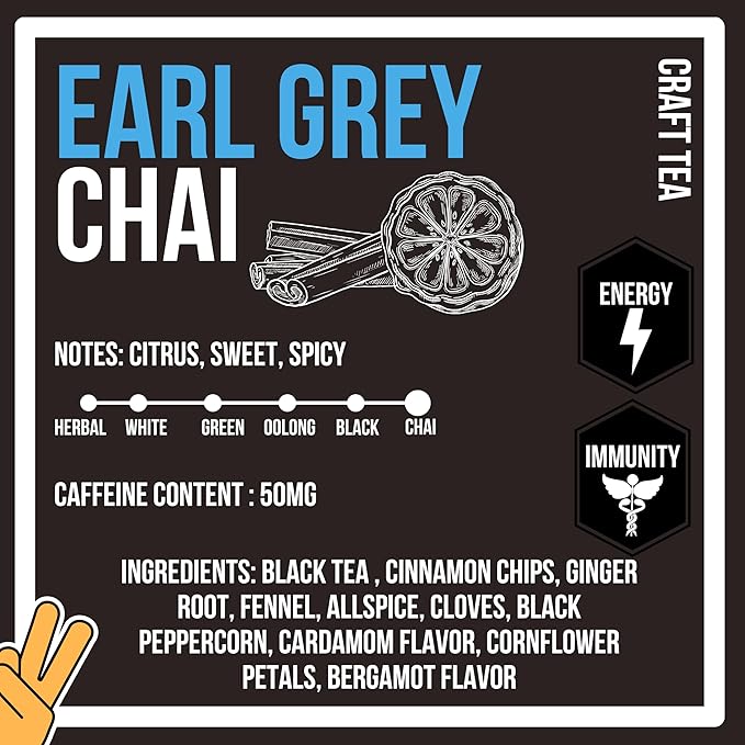 Revival Tea Company Earl Grey Chai Tea - Black Tea Blend with Fresh Spiced Chai and Bergamot Flavor - 24 Tea Bags