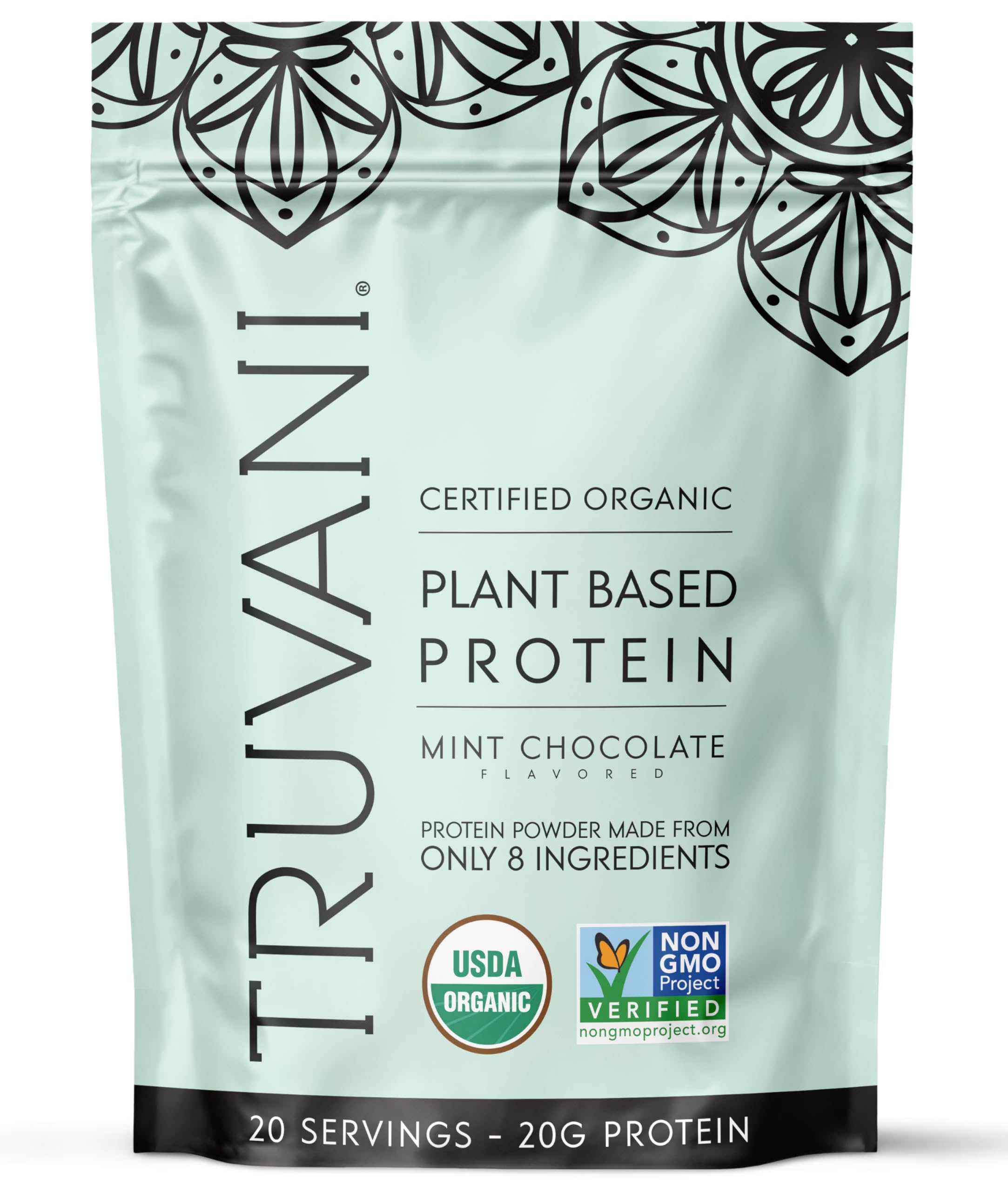 Truvani Organic Plant Based Protein Powder | Mint Chocolate | 20 Servings