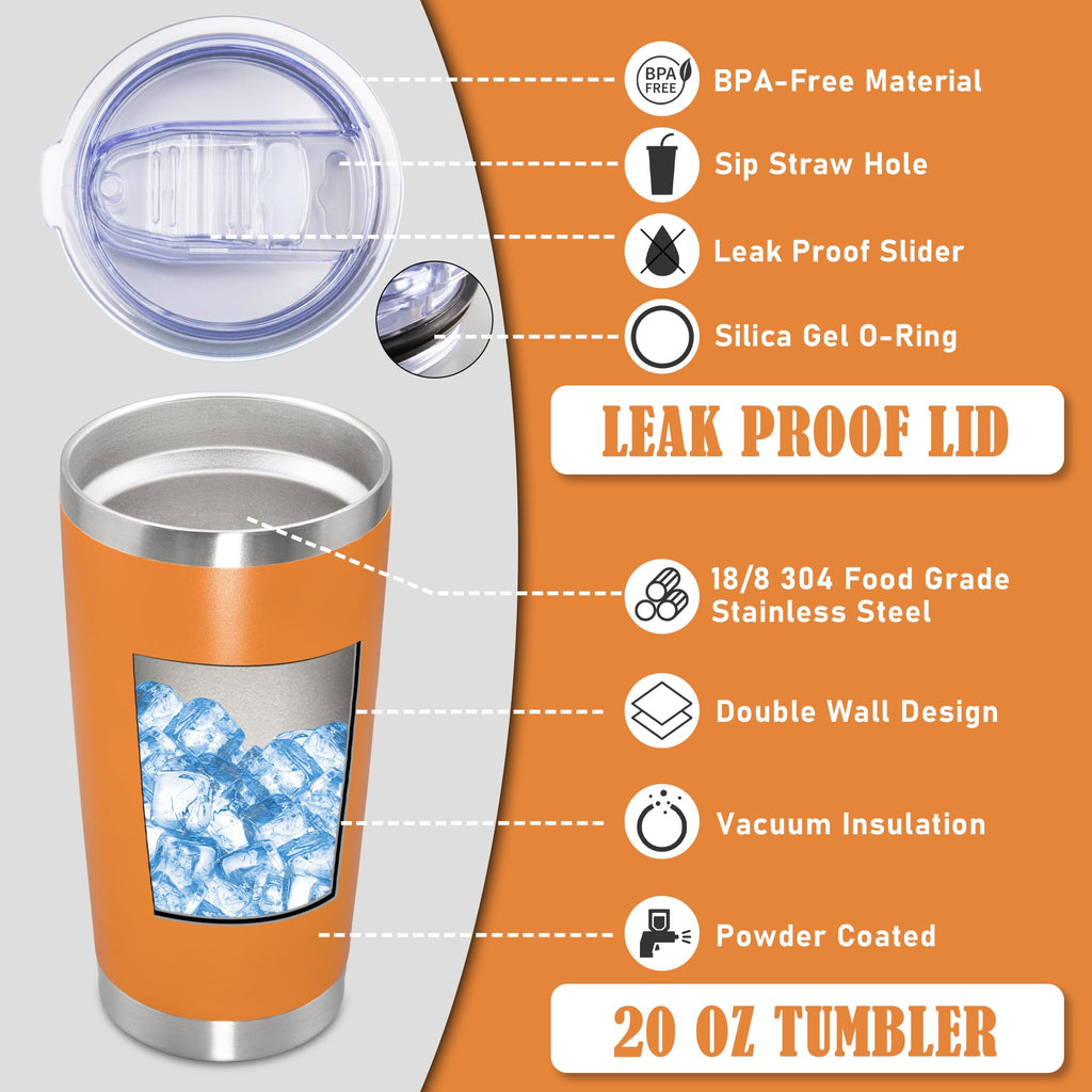 20oz Tumbler Insulated Coffee Tumblers with Lid Stainless Steel Orange 4P