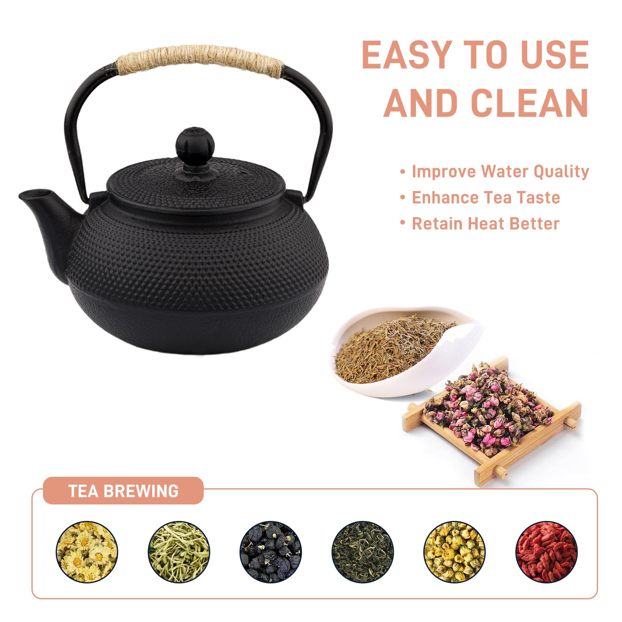 20.3oz Only, Small Tea Kettle for 1-2 Cups, Japanese Tetsubin, Cast Iron Teapot with Stainless Steel Infuser for Loose Leaf & Coffee, Tea Pot for Stovetop Safe, Enamel Interior(Black, 600ml)