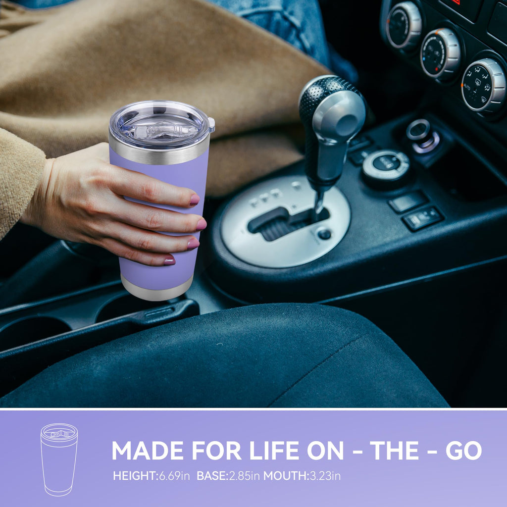 VQRRCKI 20 oz Tumbler Stainless Steel Tumblers Bulk with Lid Double Wall Insulated Coffee Tumbler Cups for Hot & Cold Drinks Powder Coated Travel Coffee Tumbler Mug Metal (Lavender, 6 pack)
