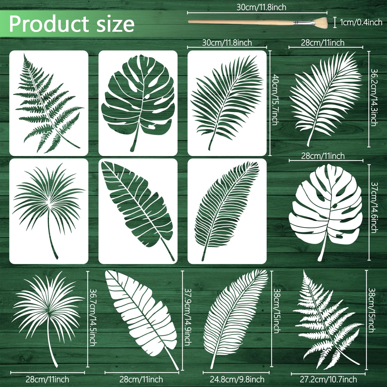 TWINKLEMON 6PCS Large Leaf Stencils for Painting on Walls 16 x 12 Inch Plant Stencil with Brushes Palm Leaf Wall Stencil Tropical Leaves Stencils Plastic Drawing Templates for Wall Furniture Fabric