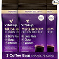 VitaCup Focus Mushroom Coffee Grounds, Vanilla Flavored Coffee with Lions Mane, Chaga, B Vitamins, D3, Boost Focus, Immunity, Memory & Clarity, Medium Dark Roast, 100% Arabica Specialty, 3 bags, 10 oz each