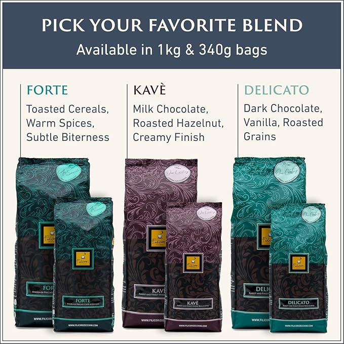 Filicori Zecchini Italian Espresso Beans – Whole Bean Coffee, Bold Dark Roast Arabica & Robusta Blend Roasted in Bologna – Slow Roasted Forte 340g