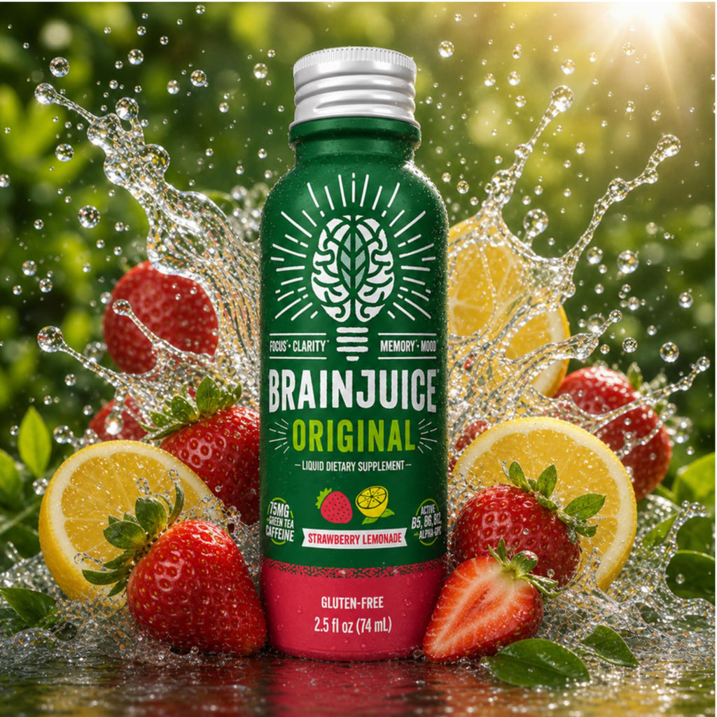 BrainJuice Decaf Strawberry Lemonade Nootropic Supplement Shot, 2.5 fl oz, 12 Pack