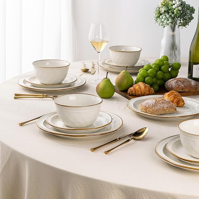 AmorArc Ceramic Dinnerware Sets,Stoneware Handmade Reactive Glaze Plates and Bowls Sets,Chip and Crack Resistant | Dishwasher & Microwave Safe,Dishes Set Service for 4 (12pc)