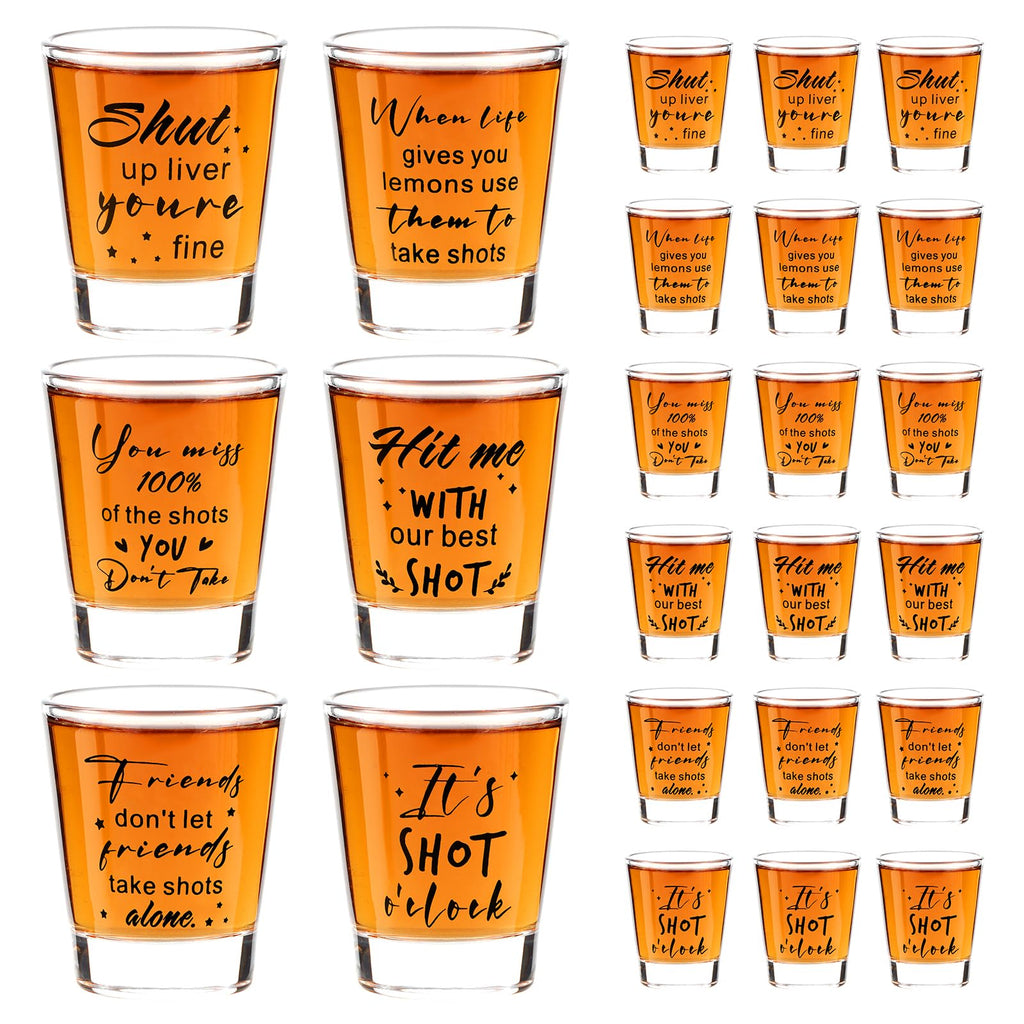 Kolewo4ever 24 Pieces Funny Friends Shot Glasses Funny Friends Shot Glasses Clear Glass Cups with Heavy Base for Adult Small Glass Shot Cups 1.75 oz Shot Glass for Best Friend