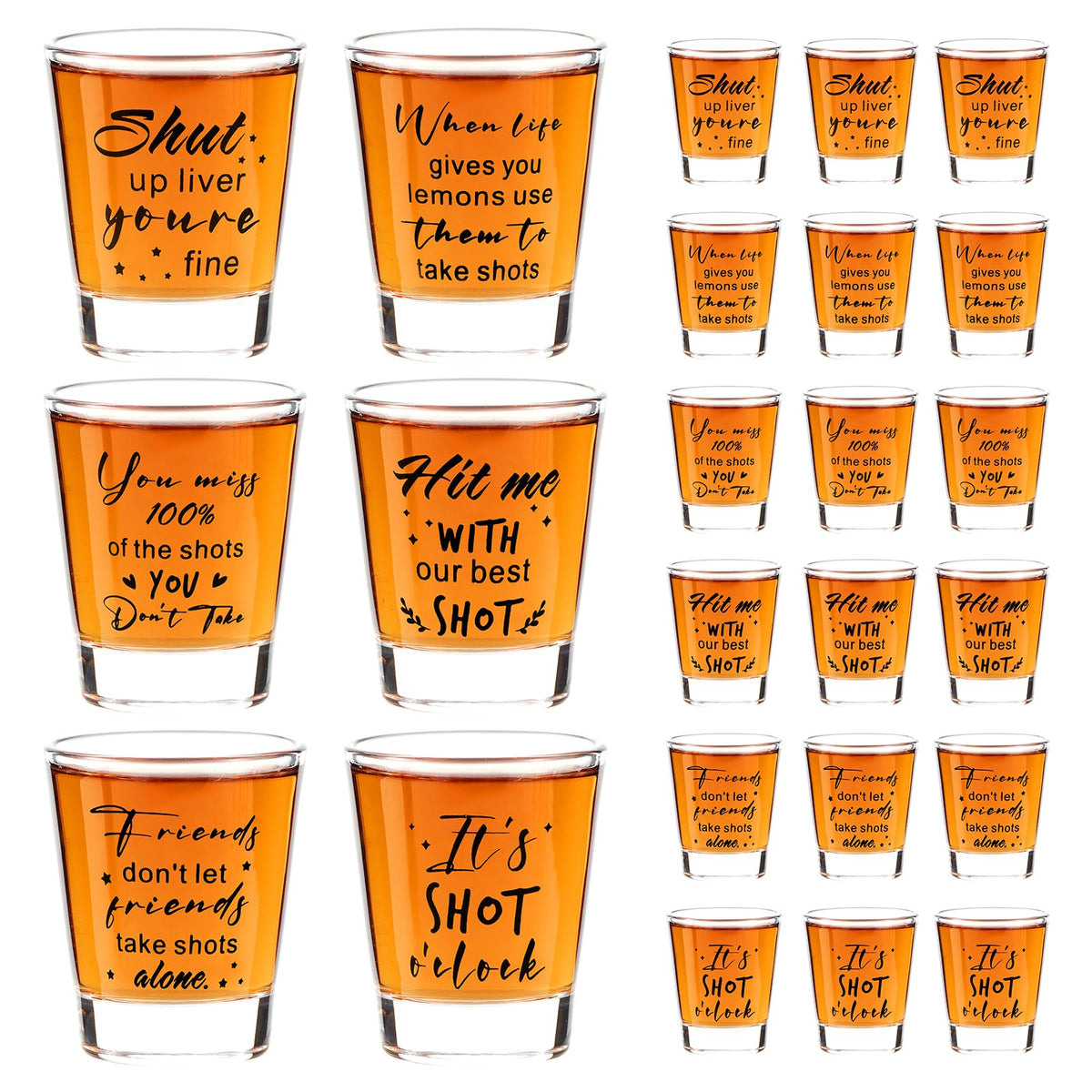 Kolewo4ever 24 Pieces Funny Friends Shot Glasses Funny Friends Shot Glasses Clear Glass Cups with Heavy Base for Adult Small Glass Shot Cups 1.75 oz Shot Glass for Best Friend