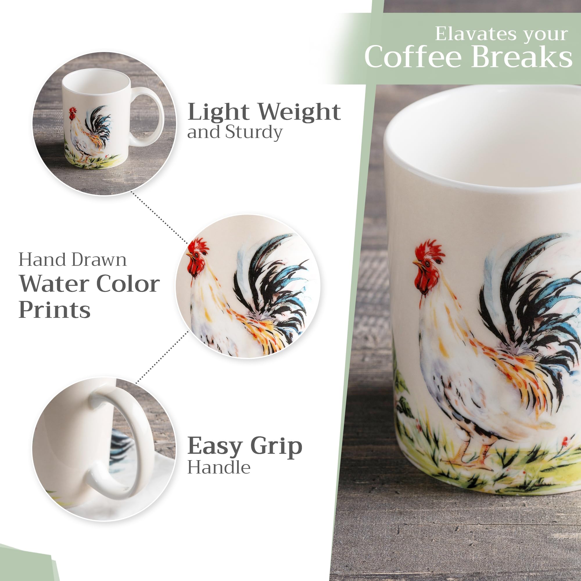 Maison d' Hermine Coffee Mug with Handles Tea Cups (12 Ounce, Pack of 1)