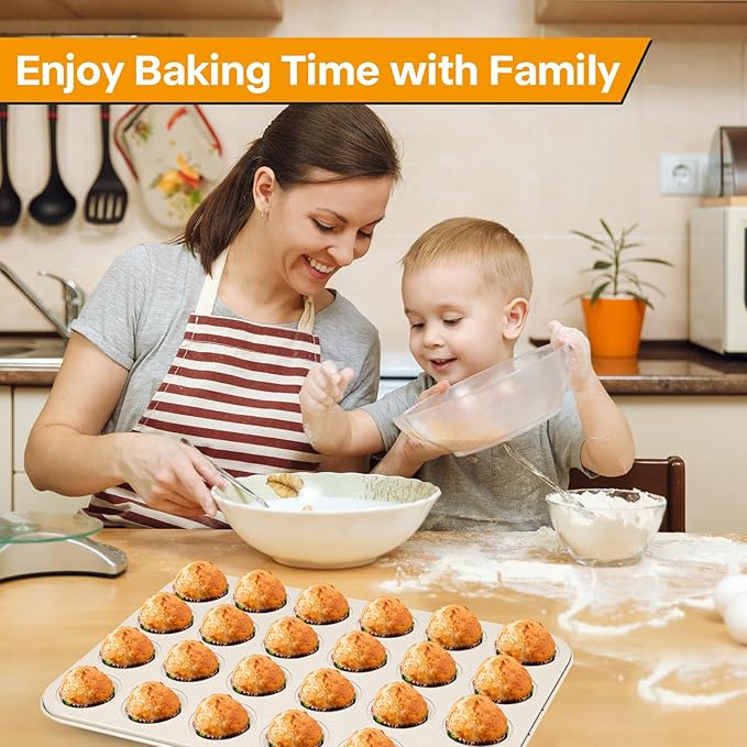 2-Pack 24-cup Beige Miffin Pan, Non-Stick Cupcake Muffin Tin, Ceramic Coating Safe Baking Cupcake Pan