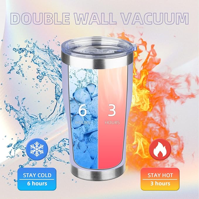 MEZMUT 20oz Coffee Tumbler with Lid and Straw Double Wall Vacuum Insulated Cup Stainless Steel Travel Mugs Insulated for Hot & Cold Leakproof Powder Coated Tumbler for Indoor Outdoor(Light Purple)