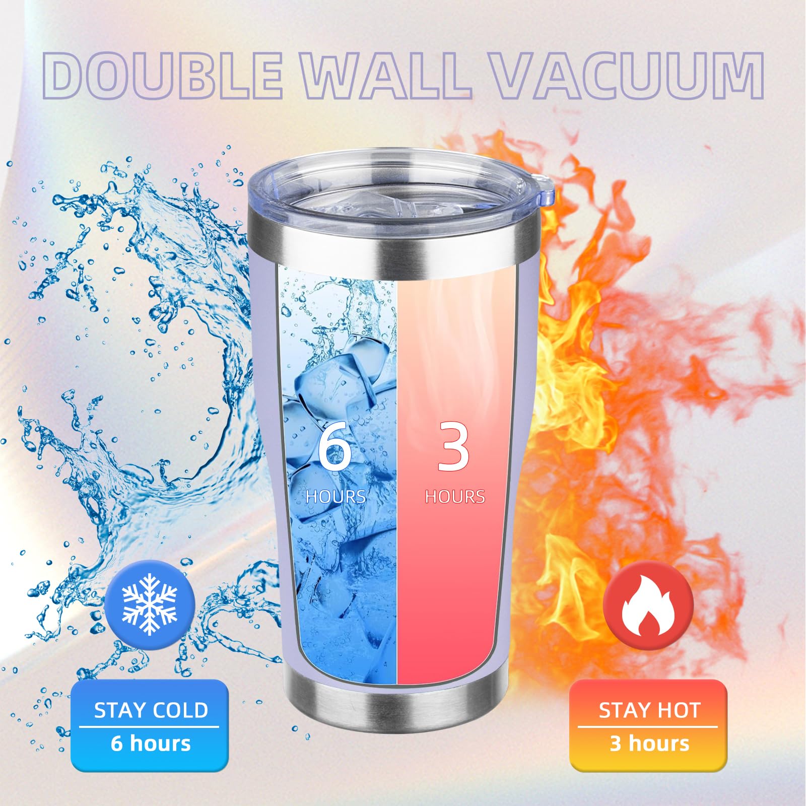 20oz Insulated Tumbler with Lid Straw Travel Coffee Mug Cup (Light/Purple)