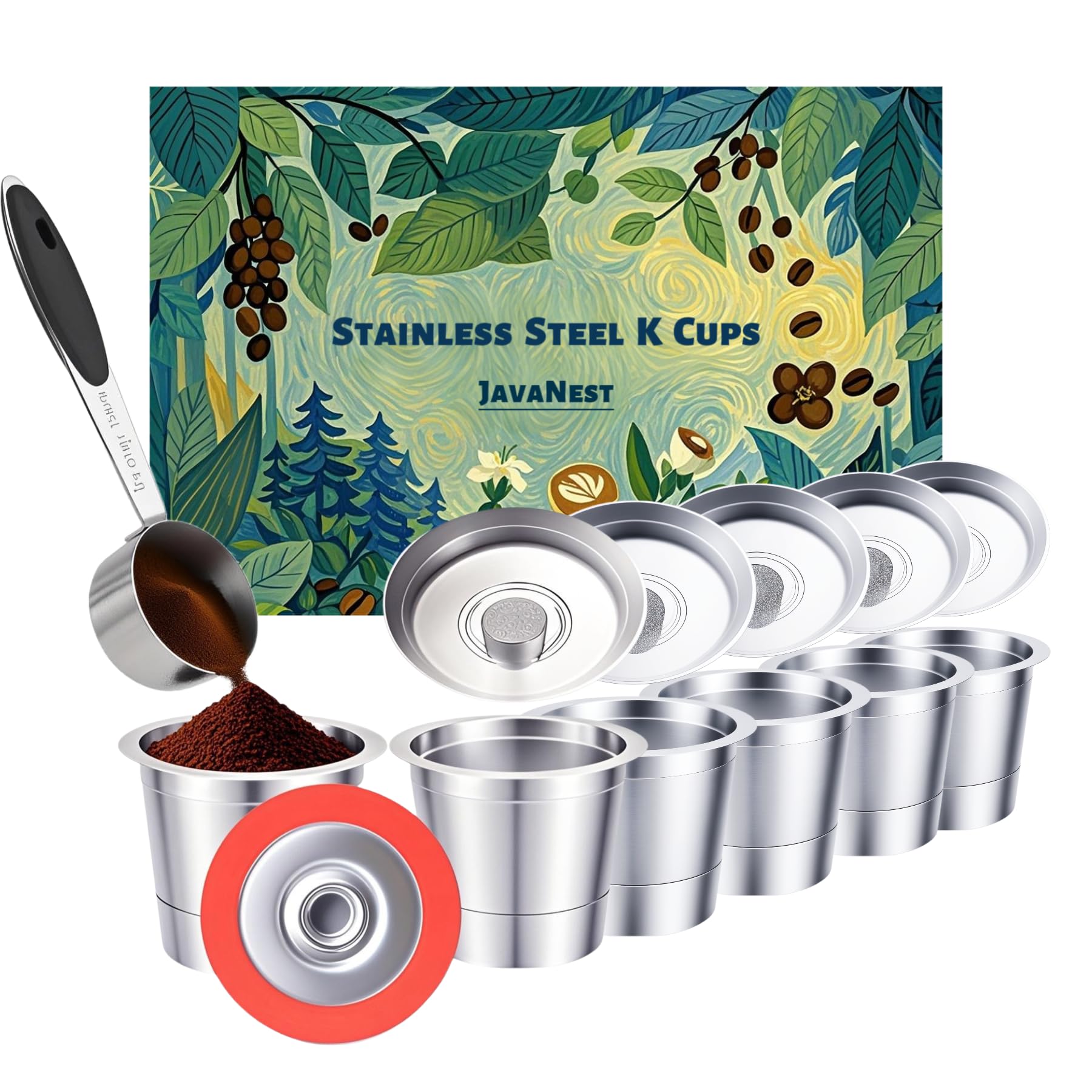 JavaNest 6 Pack Reusable K Cups for Keurig 2.0 & 1.0, Stainless Steel Reusable Coffee Pods for Keurig, Reusable Pods, Refillable Coffee Filter with Scoop & 6 Extra Seals (6 * new for Keurig 2.0 & 1.0)