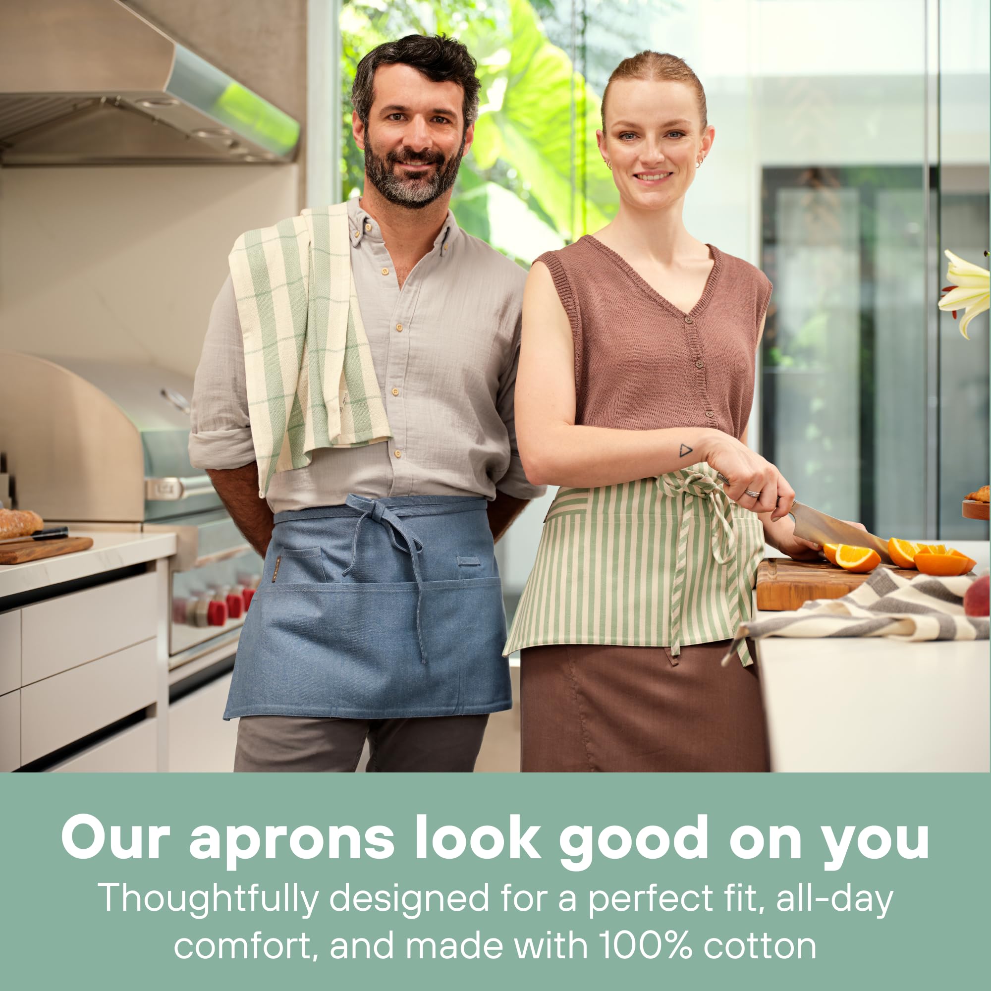 MEEMA Chef Waist Aprons for Women with Pockets, Adjustable Cooking Aprons