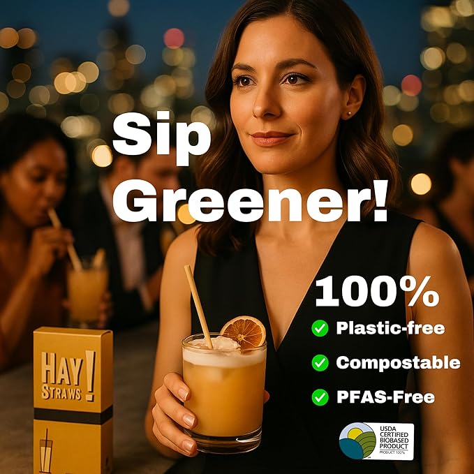 HAY! Stir, Natural coffee stir sticks, fully compostable made from wheat stems, our stir sticks are ideal for hot and cold beverages, 7.75'' pack of 500.