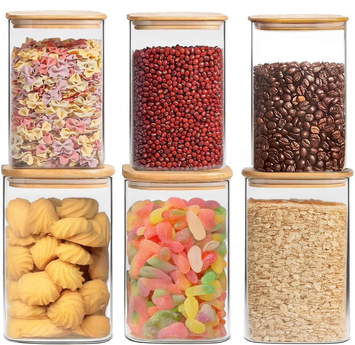 HomeyHoney 66+37 oz Glass Food Storage Jars with Airtight Lids, Tall Clear Glass Jar with Bamboo Lid, Airtight Food Canister for Pasta, Candy, Coffee, Sugar, Cookie, Snack. (Round | 10+11 Inch)