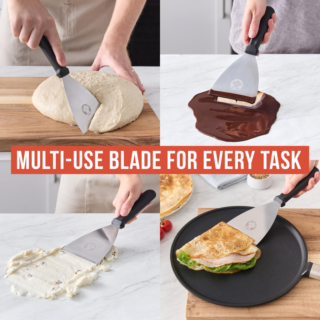 Chef Pomodoro Stainless Steel Bench Scraper, Pizza Dough Cutter, 4 inch