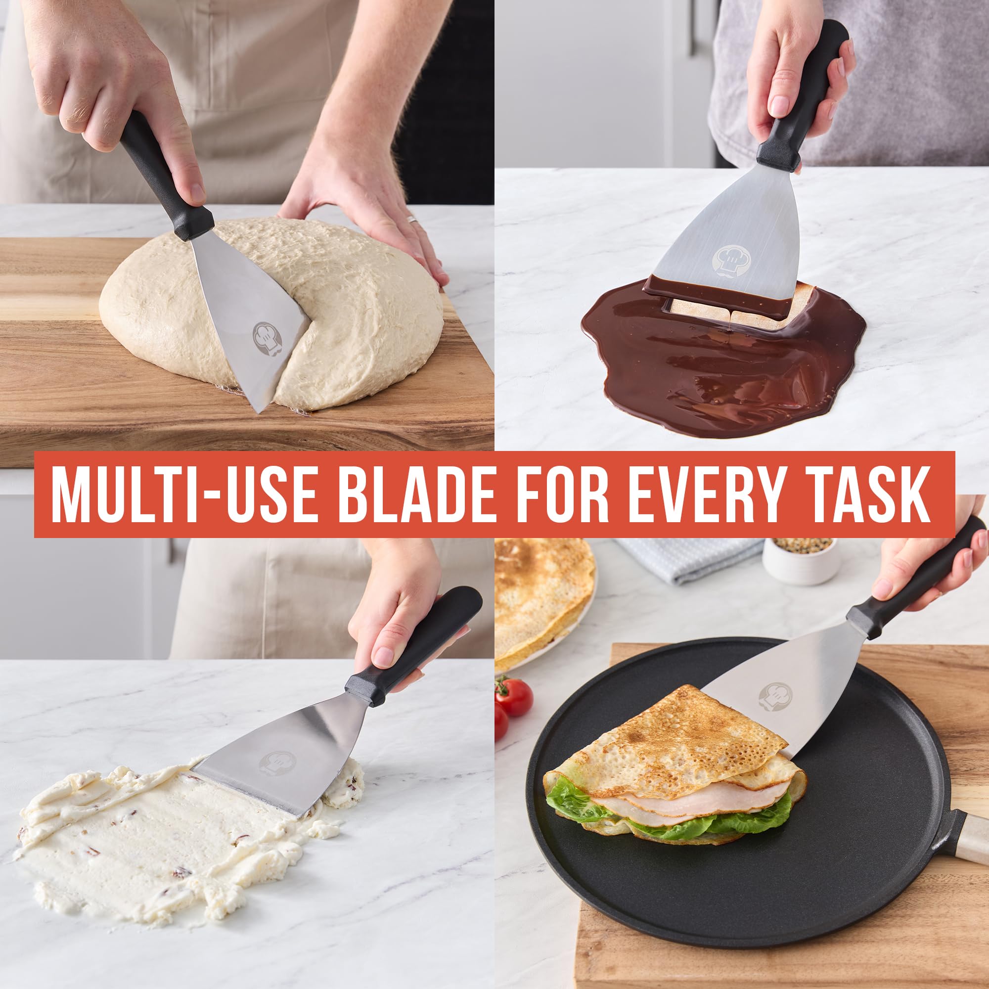 Chef Pomodoro Stainless Steel Bench Scraper, Pizza Dough Cutter, 4 inch