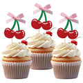 24 Pack Cherry Cupcake Toppers, Glitter Sweet Cherry Cupcake Pick