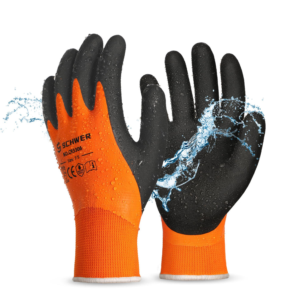 Schwer 2 Pairs Waterproof Work Gloves Double Latex Coated, CR3306, L