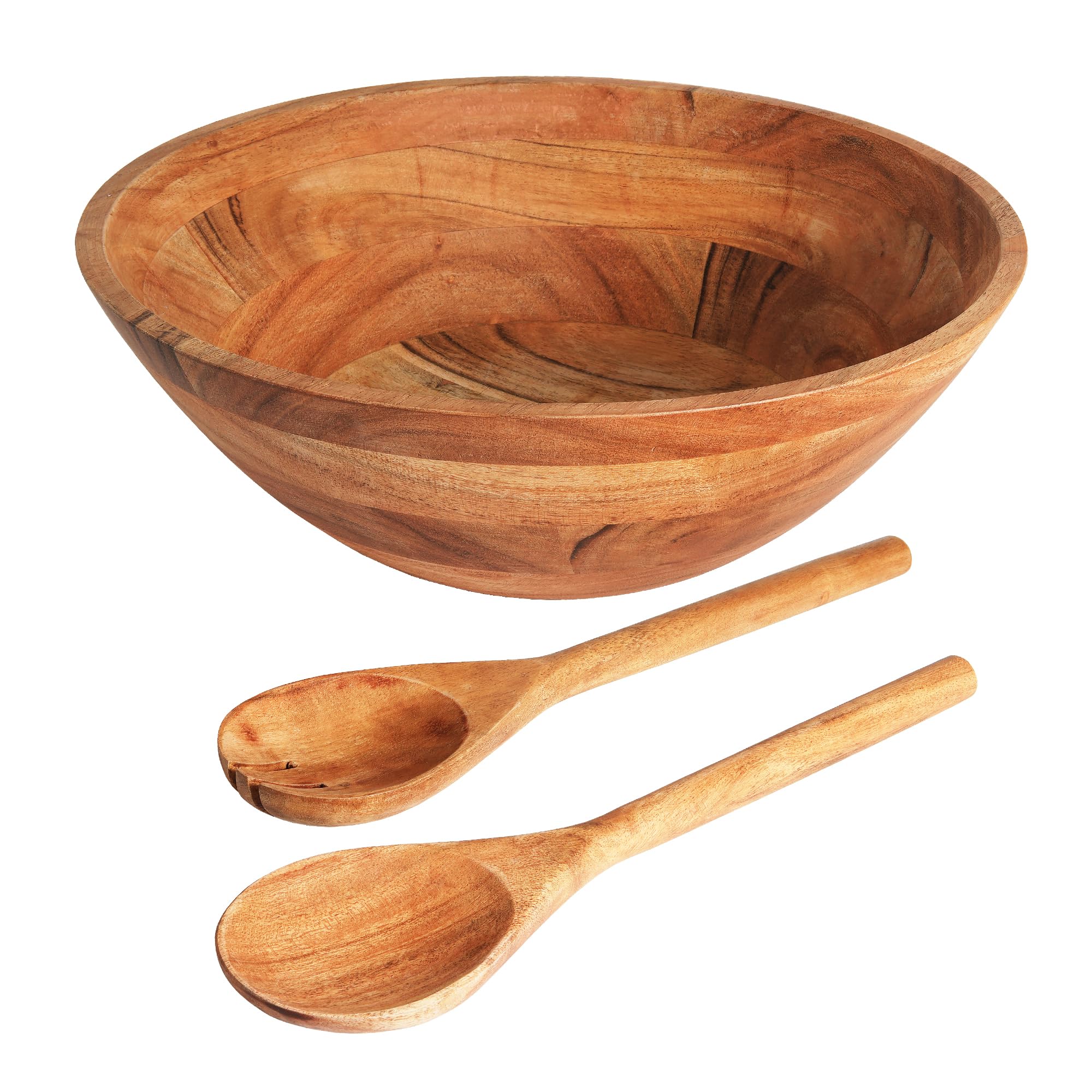 Luxe Designs Wooden Salad Bowl Set - Food Safe & Sustainable Decorative Bowl - Wood Bowl for Fruits, & Salads - Easy to Clean Large Salad Bowls Set w/Spoon, Fork – Wooden Bowls for Food