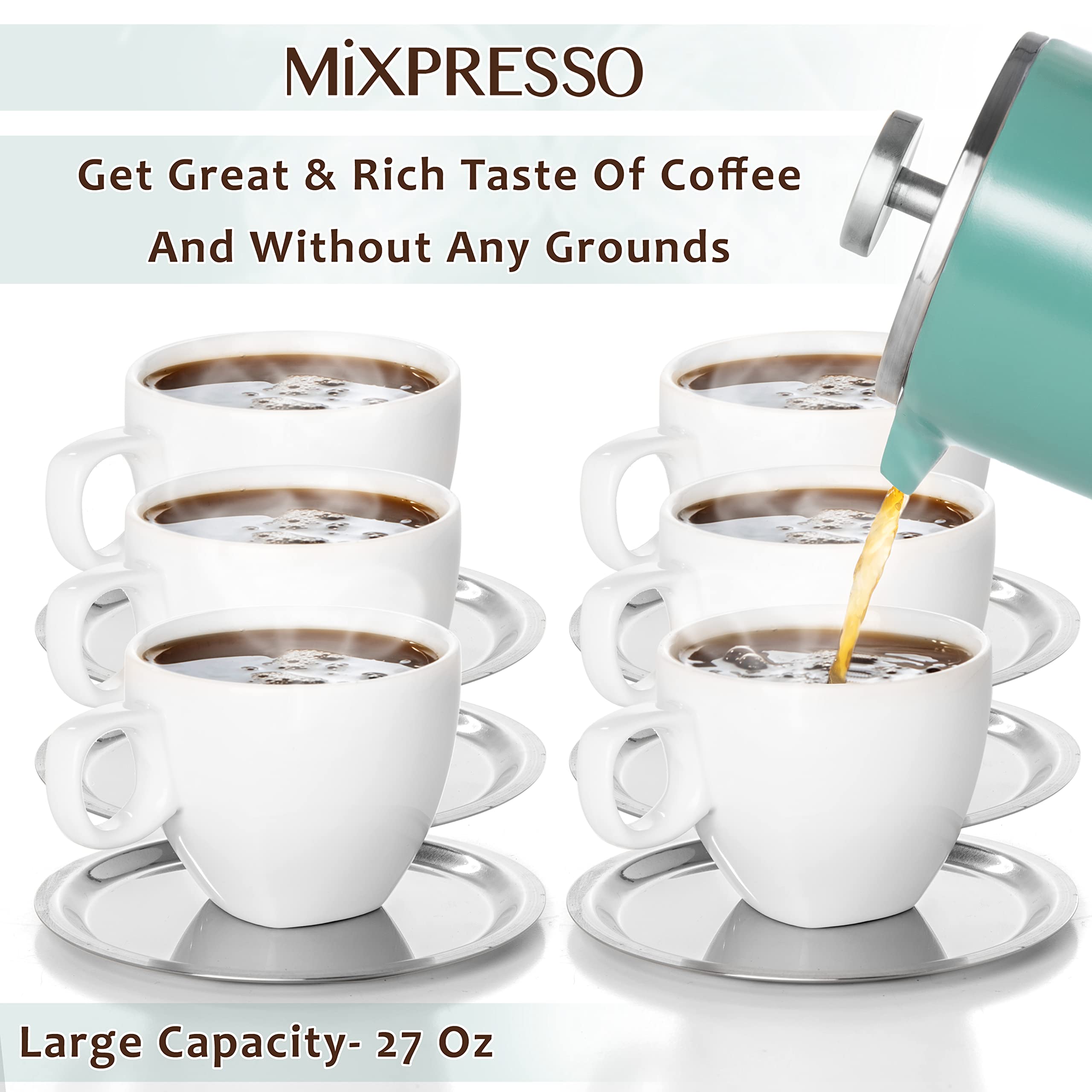 Mixpresso French Press Coffee Maker, 26 Oz Stainless Steel Coffee Press