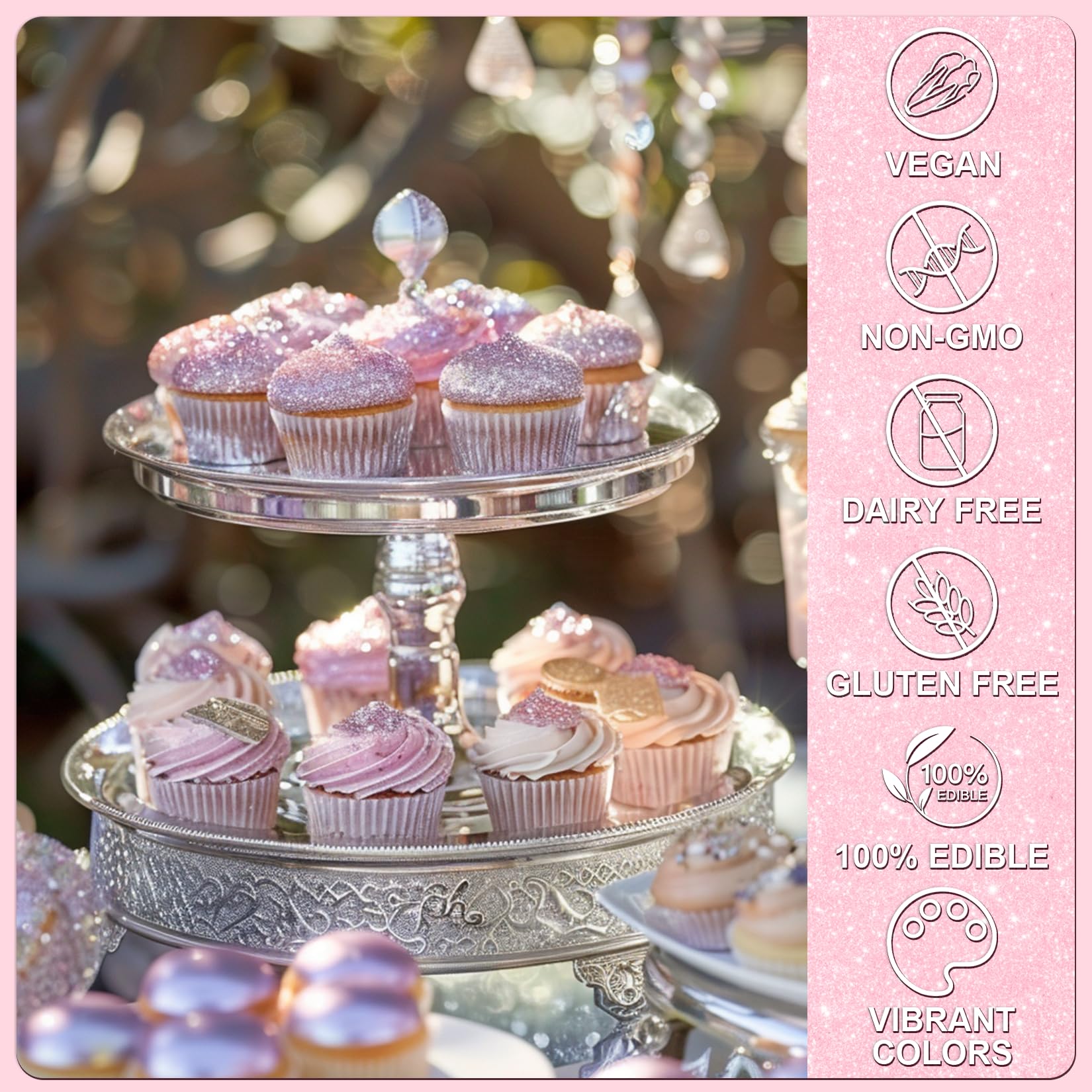 Pink Edible Glitter - 5g Food Grade Cake Decorating Shimmering Glitter, Edible Sprinkle Luster Dust for Drinks, Chocolates, Fondant, Strawberries, Cupcakes, Candy, Easter Cookie - Vegan