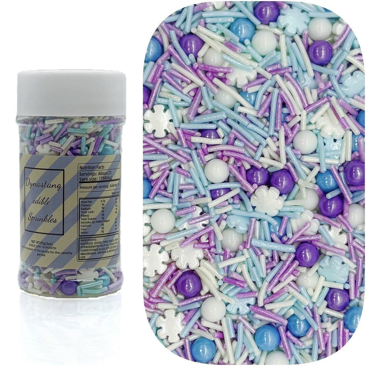 Dynastang Black & Silver & Blue & Purple Sprinkles Mixed Style Edible Cake Decorations Cupcake Toppers Cookie Perfect for Cakes, Cupcakes, Desserts Toppings 3OZ
