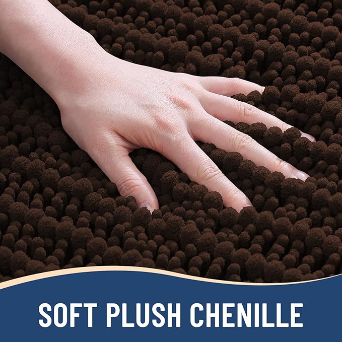 Arotive Luxury Chenille Bathroom Rug Mat, Extra Soft Thick Absorbent Shaggy Bath Rugs, Non-Slip Machine Wash Dry, Plush Bath Mats for Bathroom, Shower and Tub, 54x24, Brown