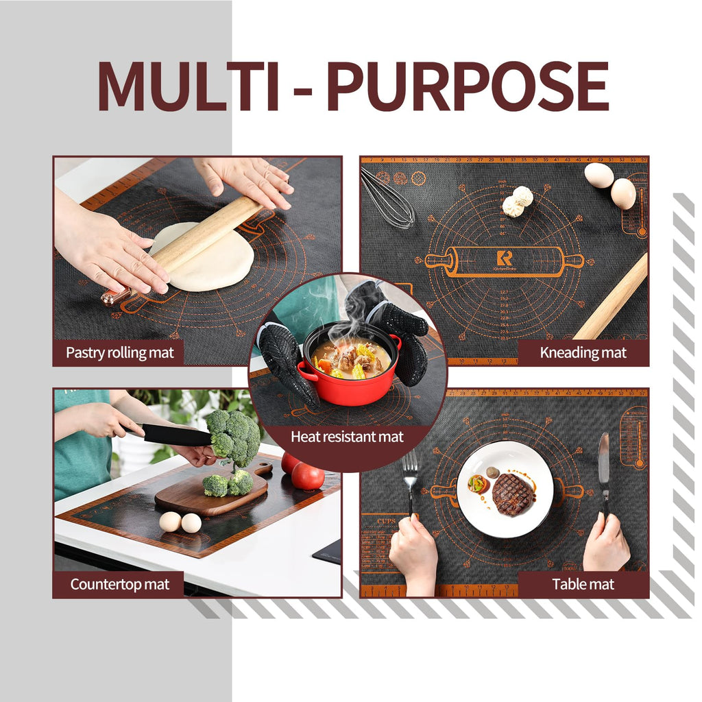 Silicone Pastry Mat Extra Large with Measurements 26''x16'' for Reusable,Non-slip Silicone Baking Mat, Counter, Dough Rolling, Oven Liner,Fondant/Pie Crust (Translucent_Orange, 16''W x 26''L)